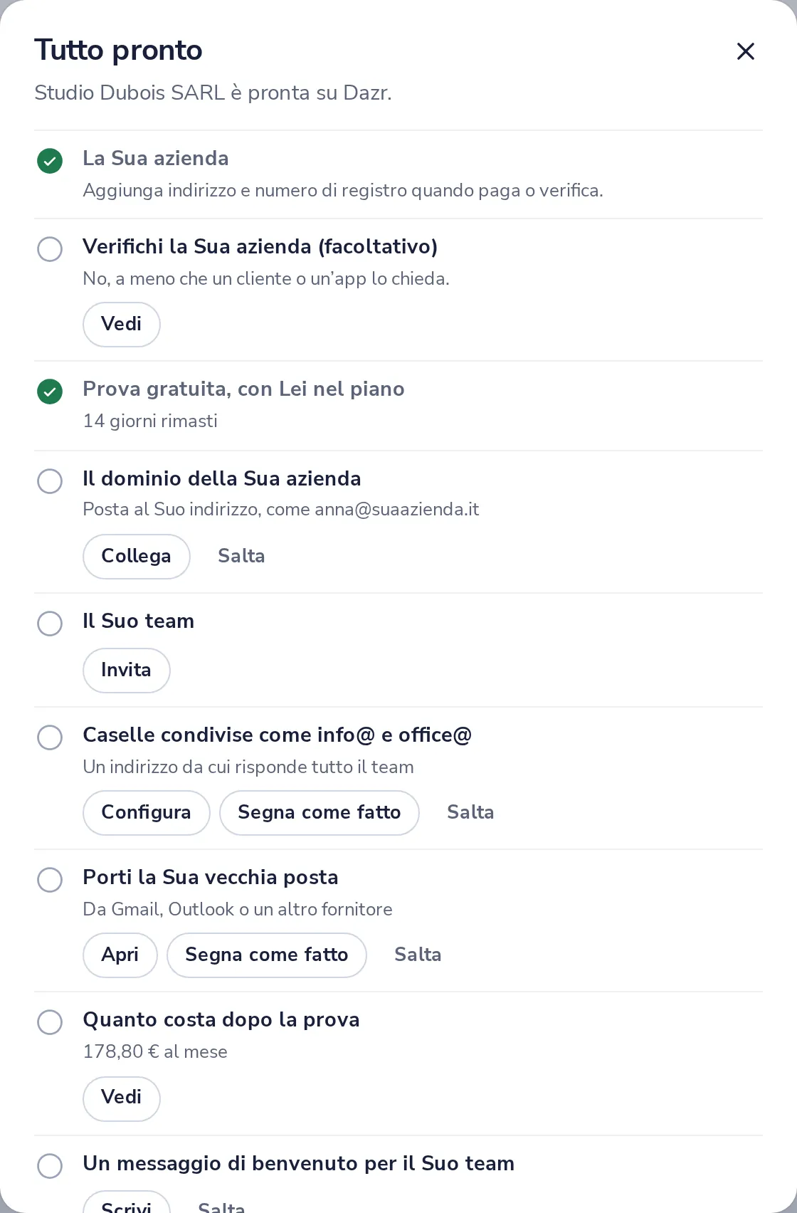 Segua la checklist