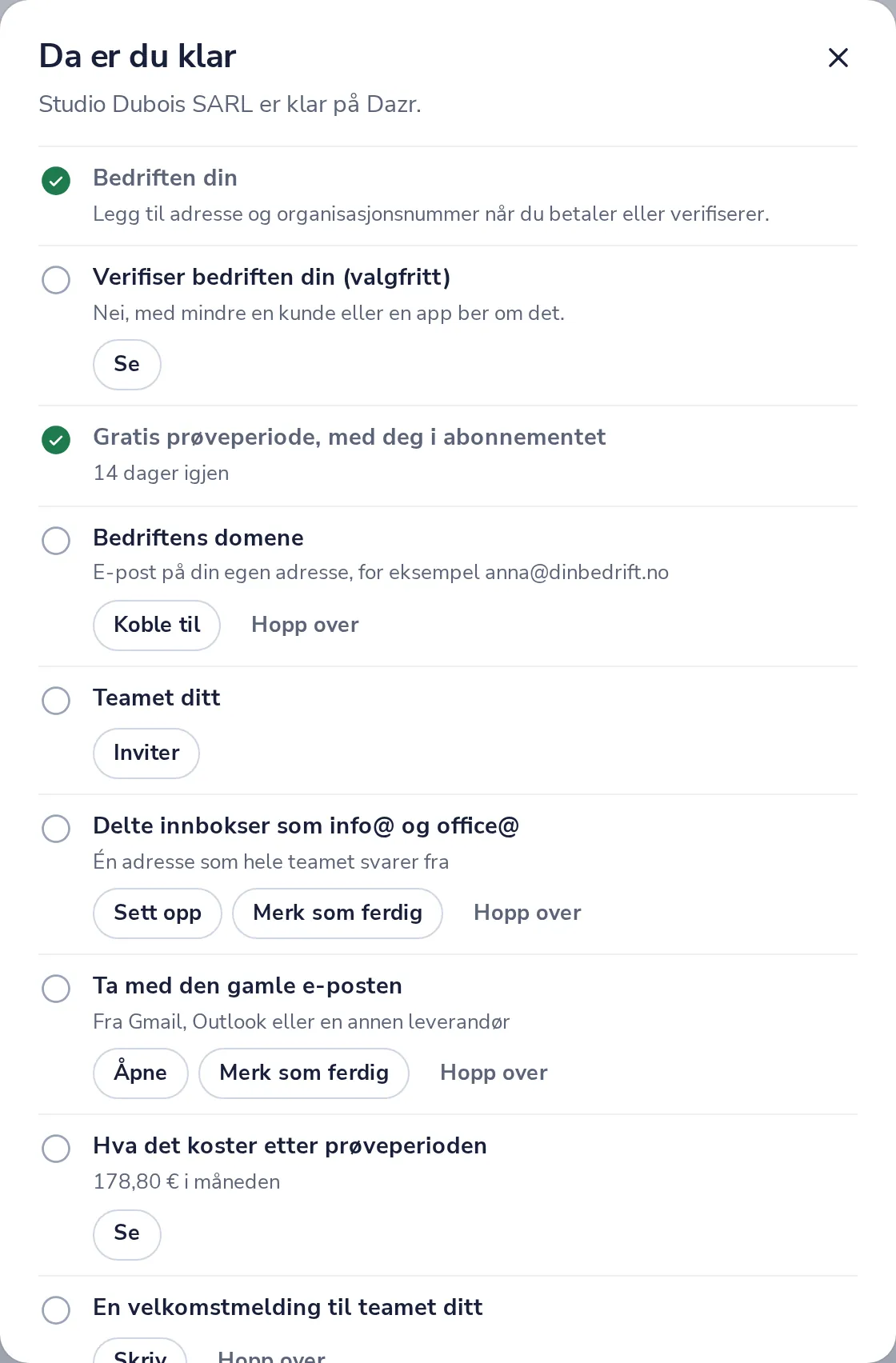 Gå gjennom sjekklisten