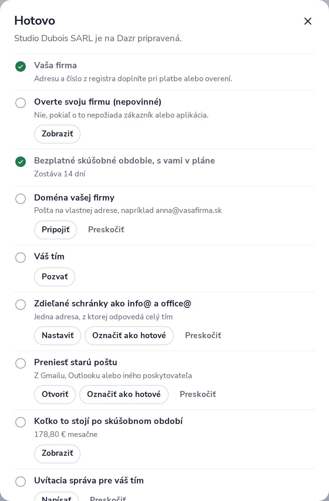 Prejdite kontrolný zoznam