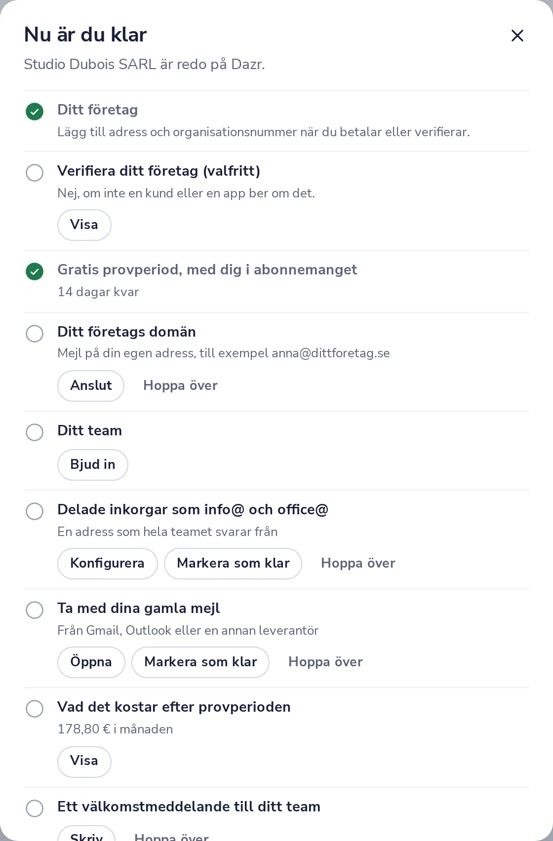 Gå igenom checklistan