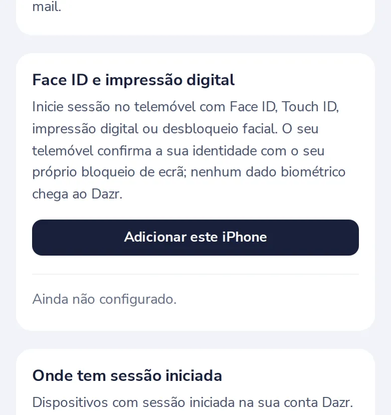 Abra Segurança no telemóvel