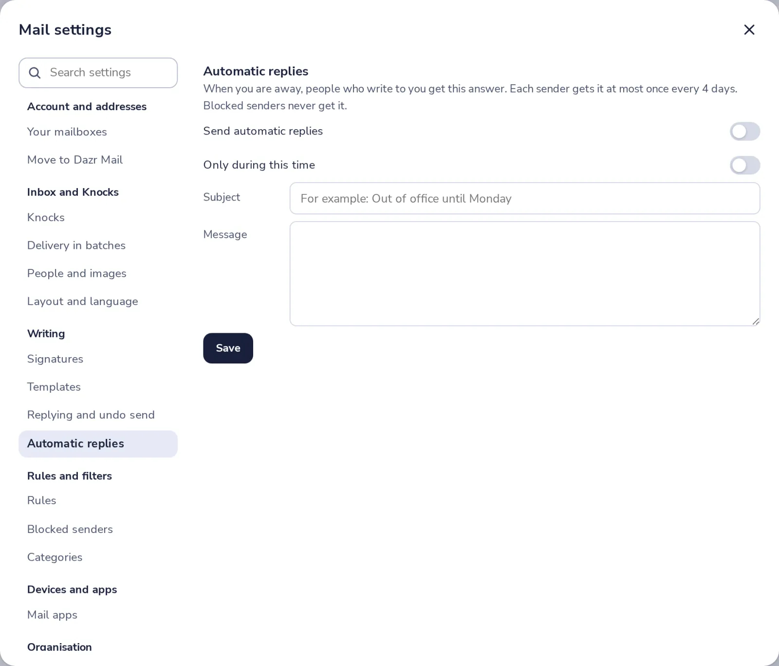 Open Automatic replies