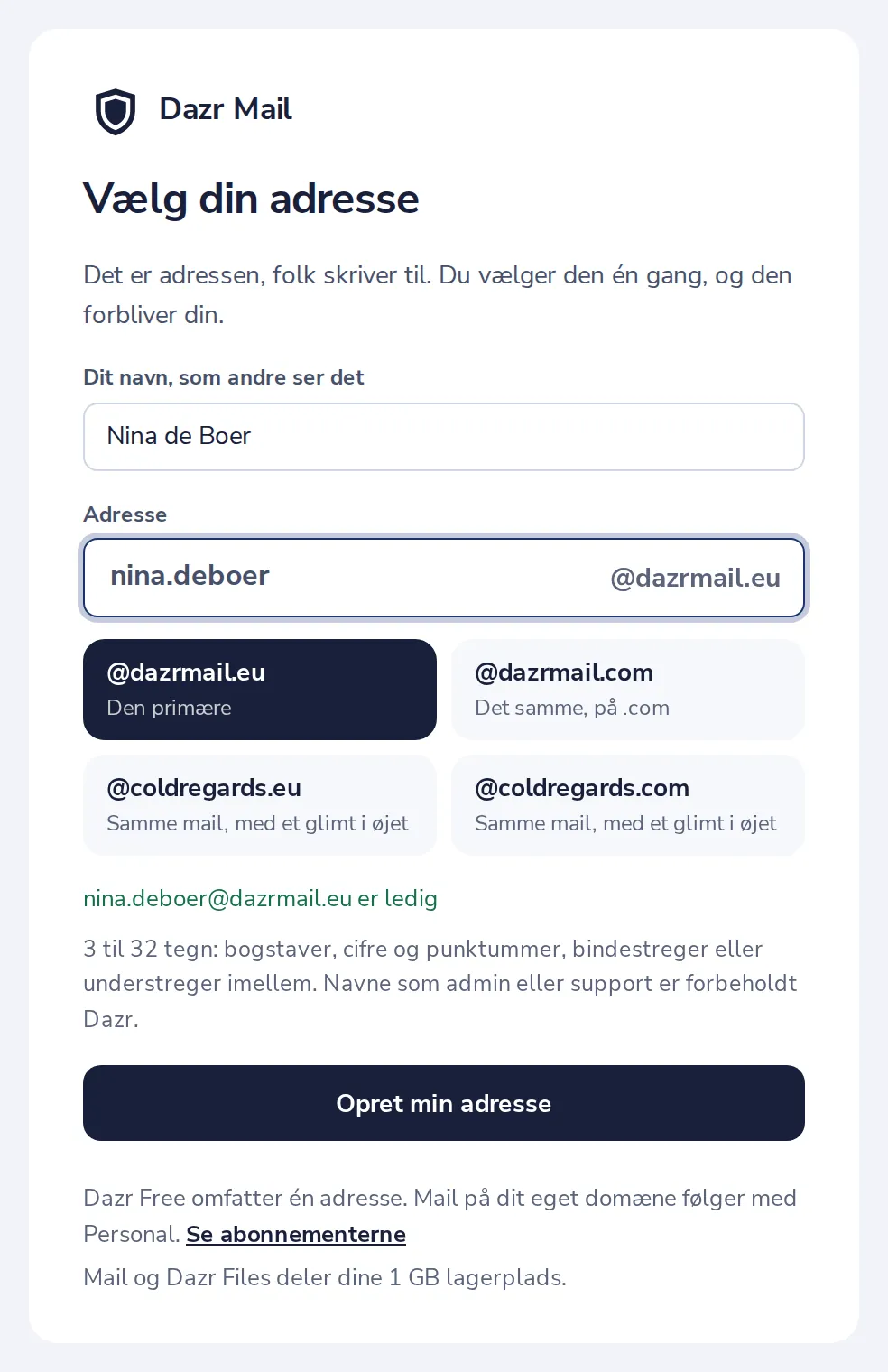 Vælg endelsen