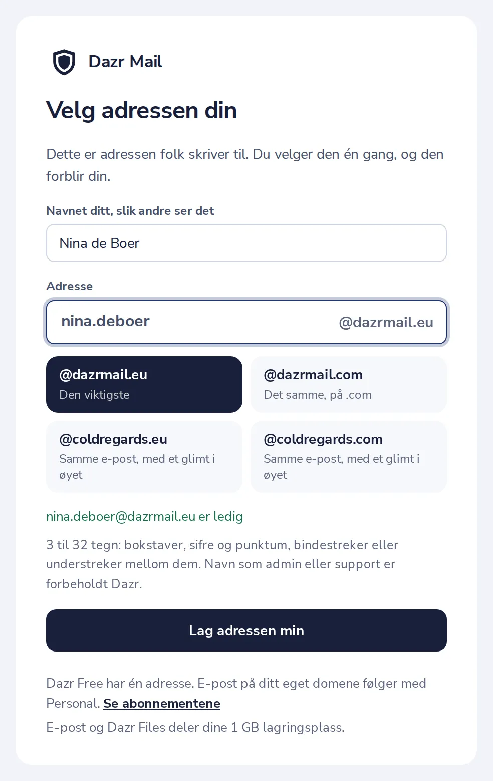 Velg endelsen