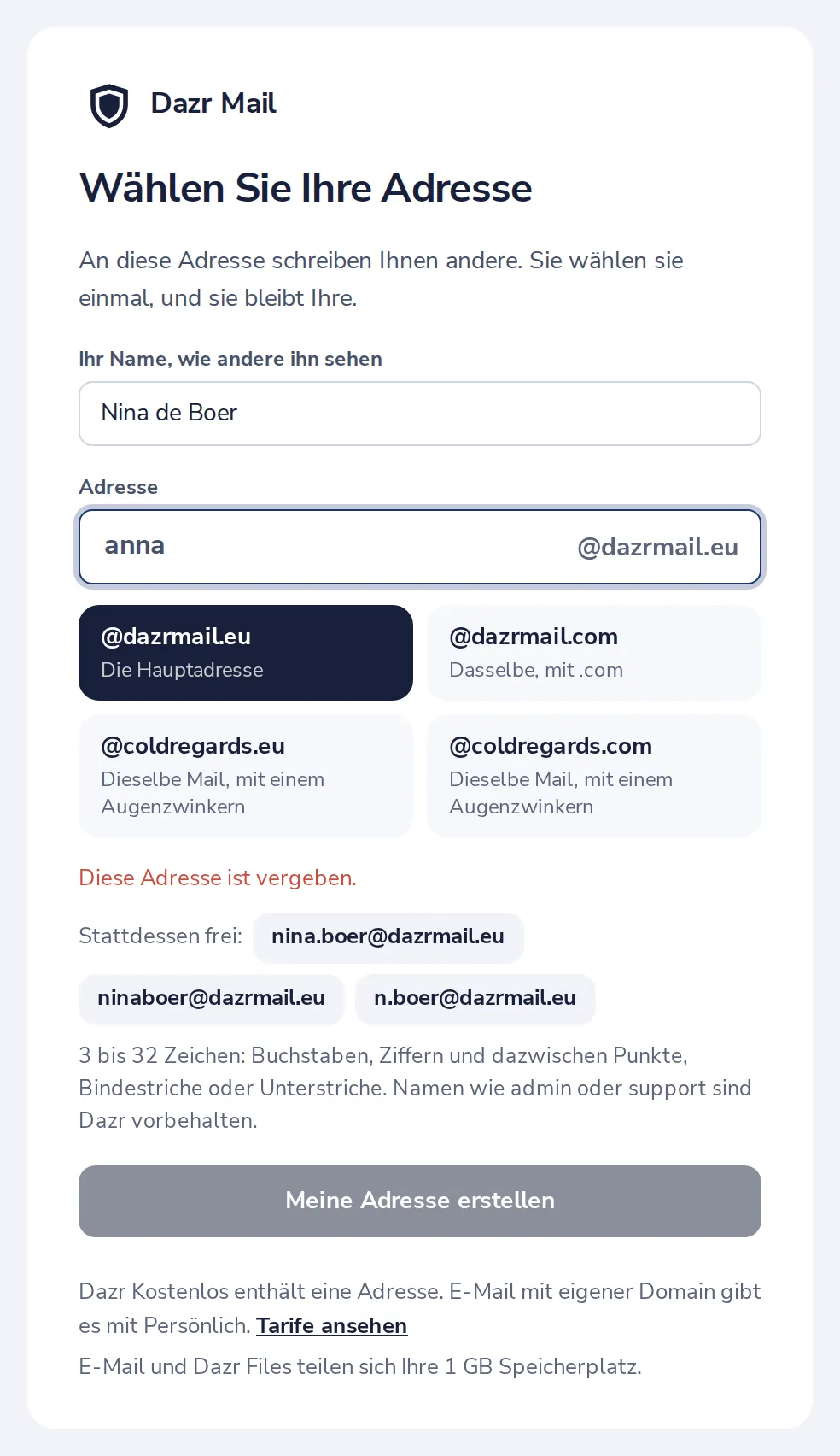 Vergeben? Eine freie wählen