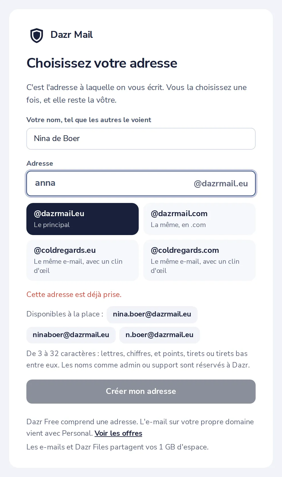 Déjà prise ? Choisissez-en une libre