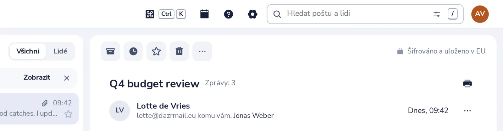 Otevřete nastavení Mail