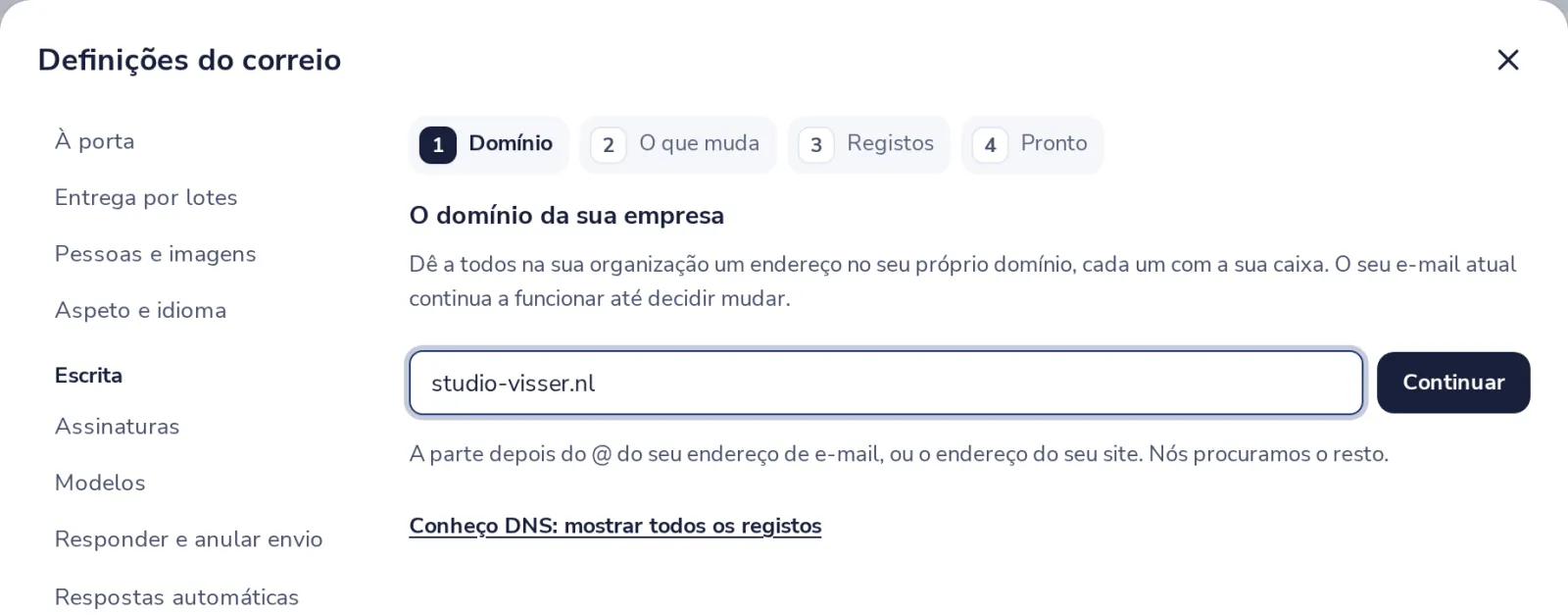 Escreva o seu domínio