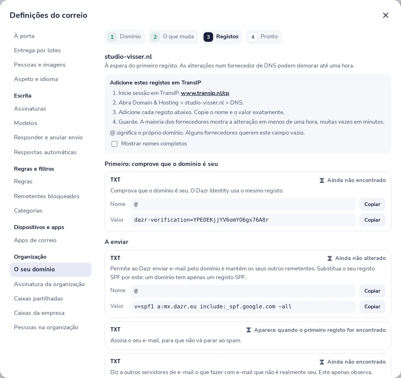 Adicione os registos
