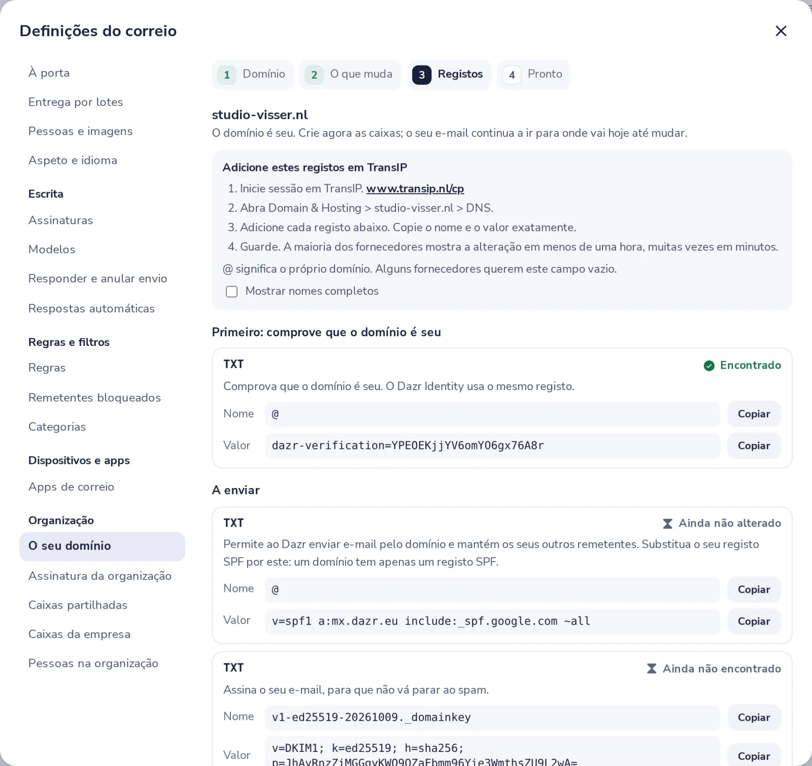 Verifique os registos