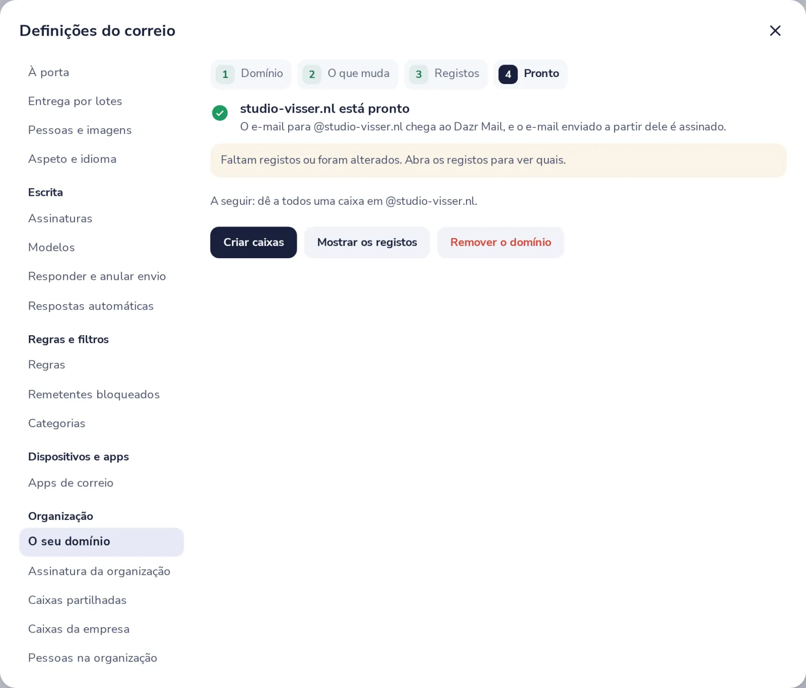 O seu domínio está pronto