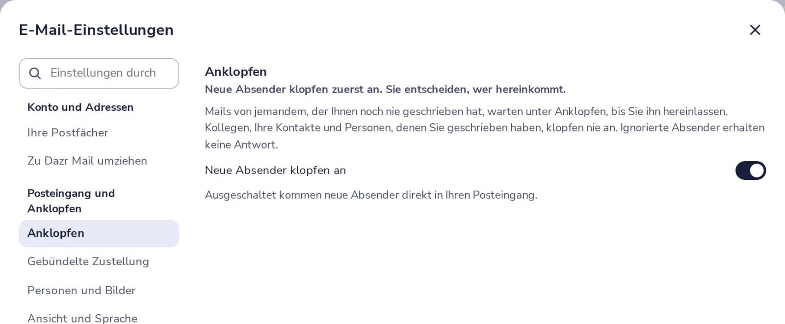 Anklopfen ausschalten, wenn Sie möchten