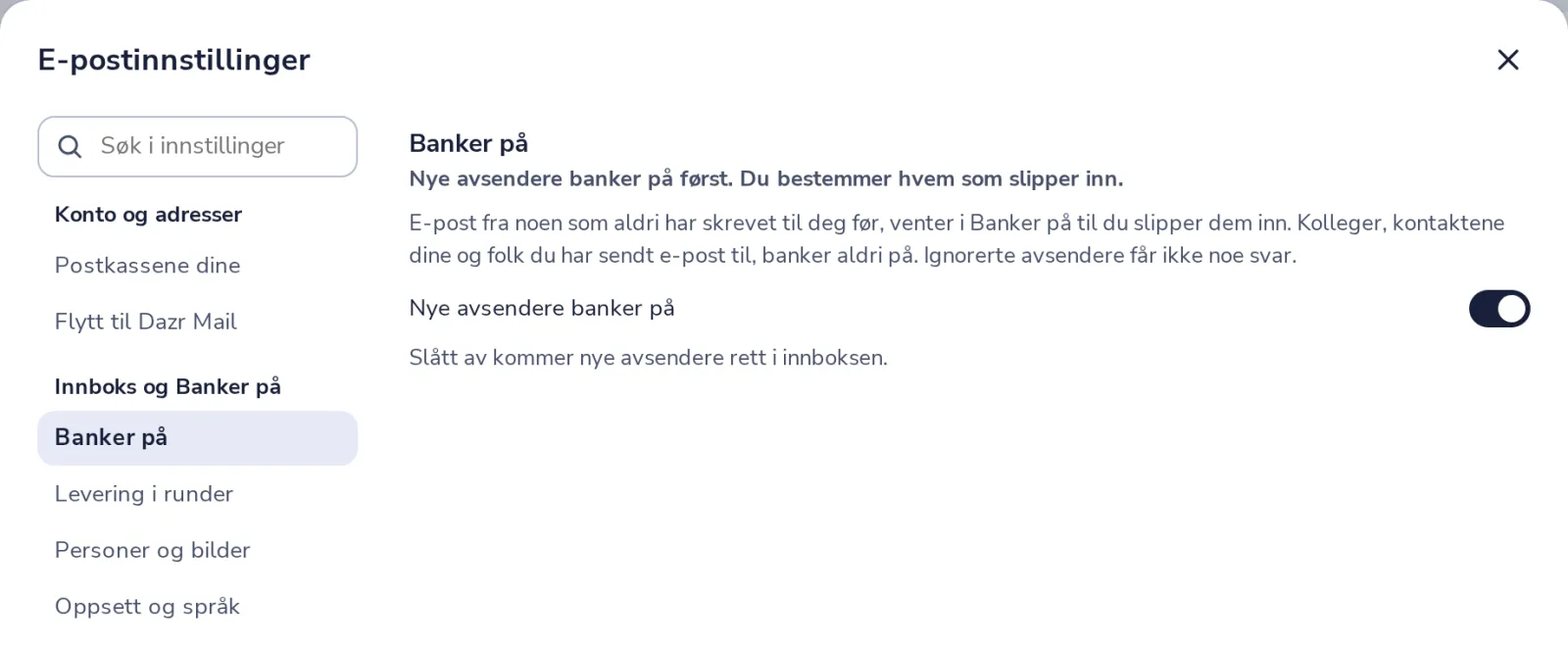 Slå av Banker på, om du vil