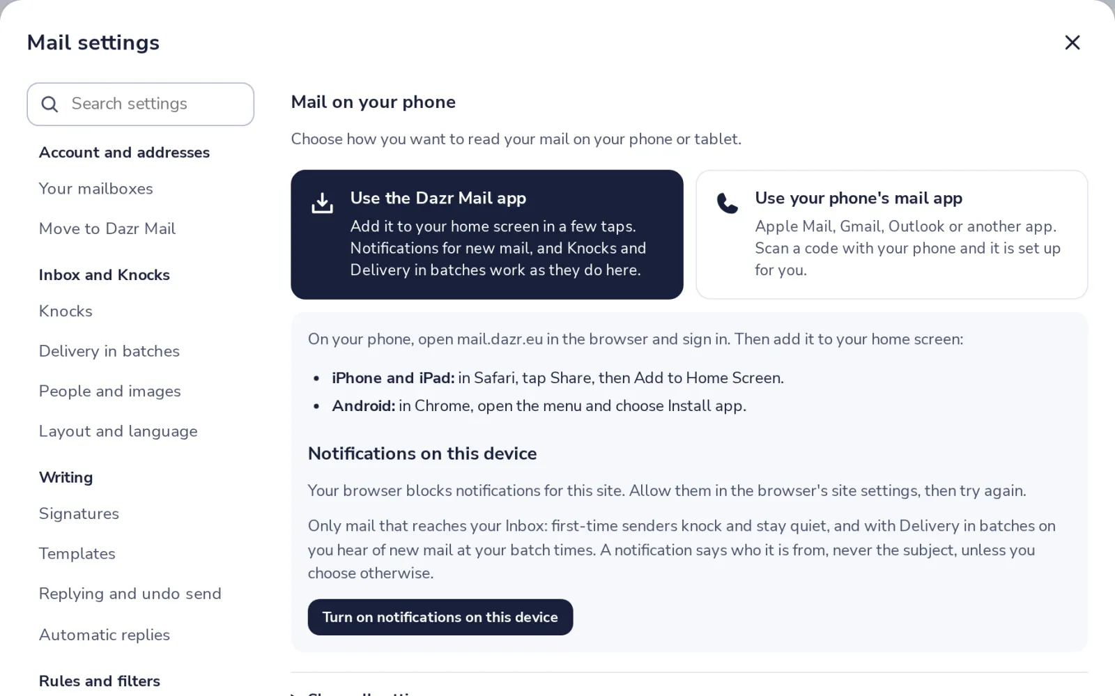 The Dazr Mail app