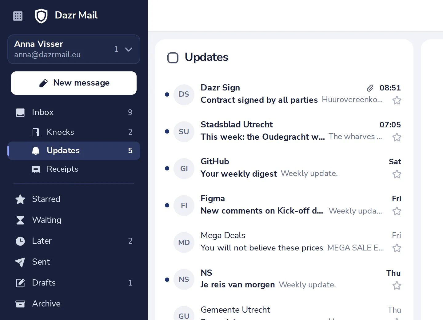 Open Updates or Receipts