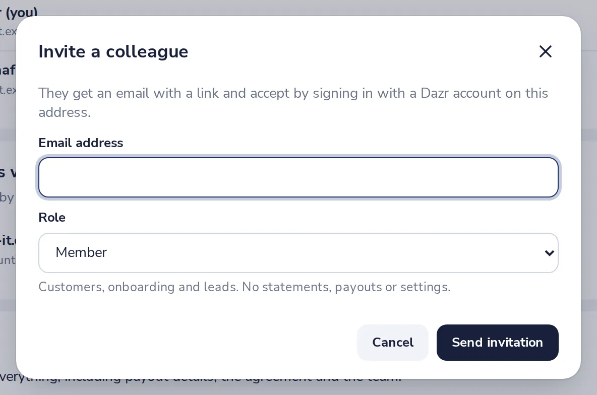 Type their address and pick a role