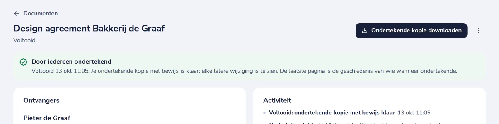 Krijg de ondertekende kopie