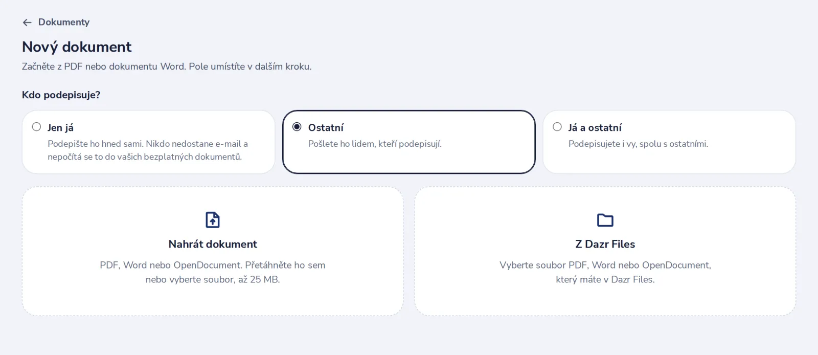 Zvolte Ostatní, pak nahrajte