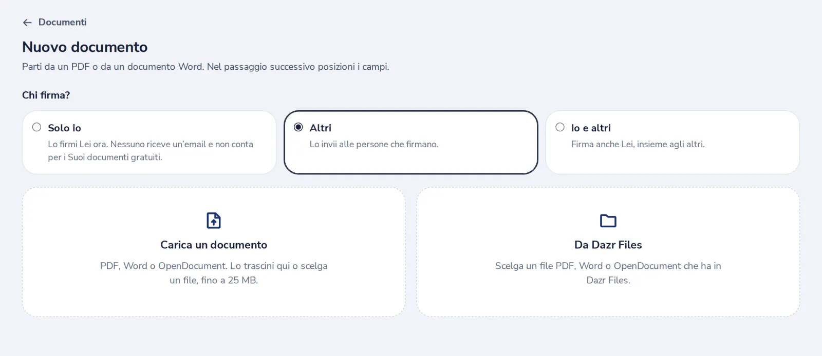 Scelga Altri, poi carichi
