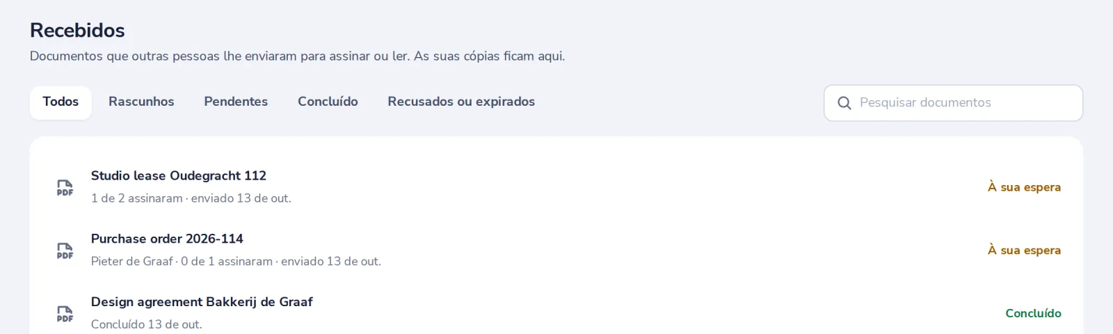 Abra-o em Recebidos