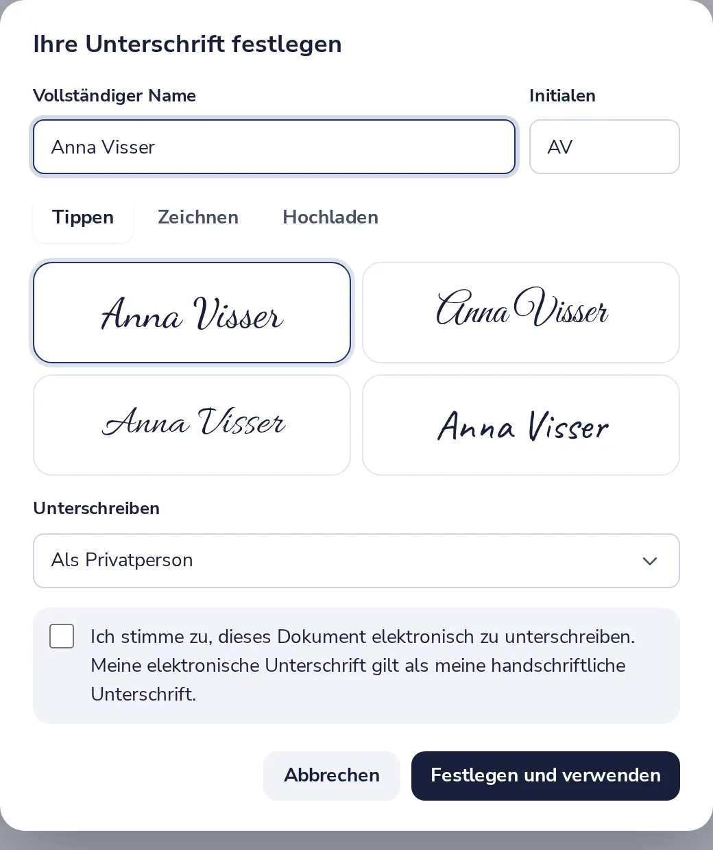 Ihre Unterschrift festlegen