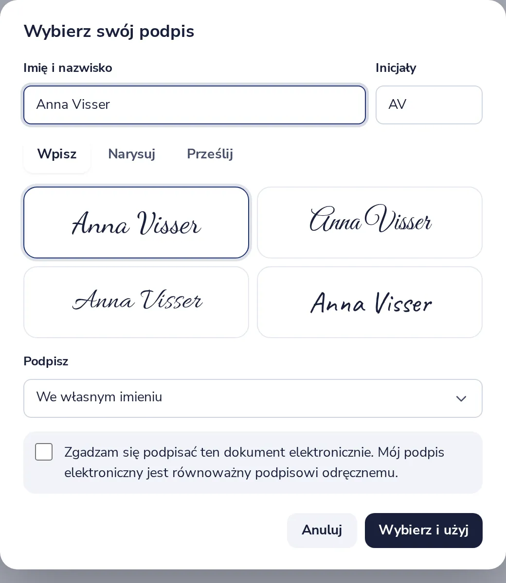 Wybierz swój podpis