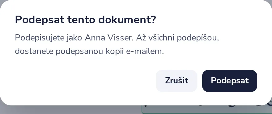 Klikněte na Dokončit a pak na Podepsat
