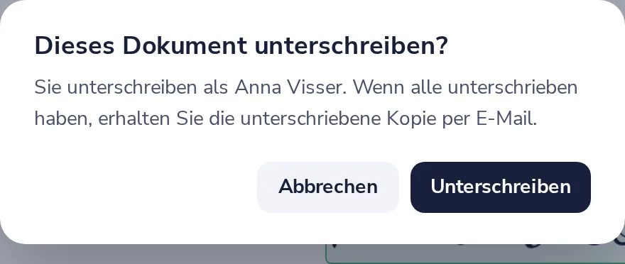Auf Abschließen, dann Unterschreiben klicken