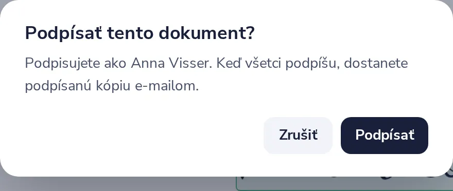 Kliknite na Dokončiť a potom na Podpísať