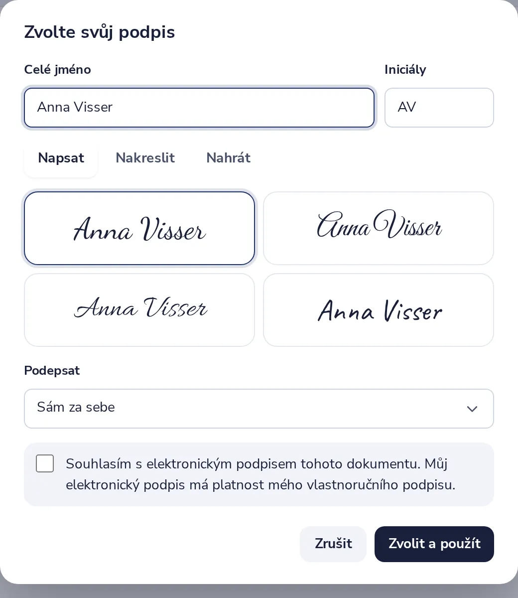 Zvolte svůj podpis