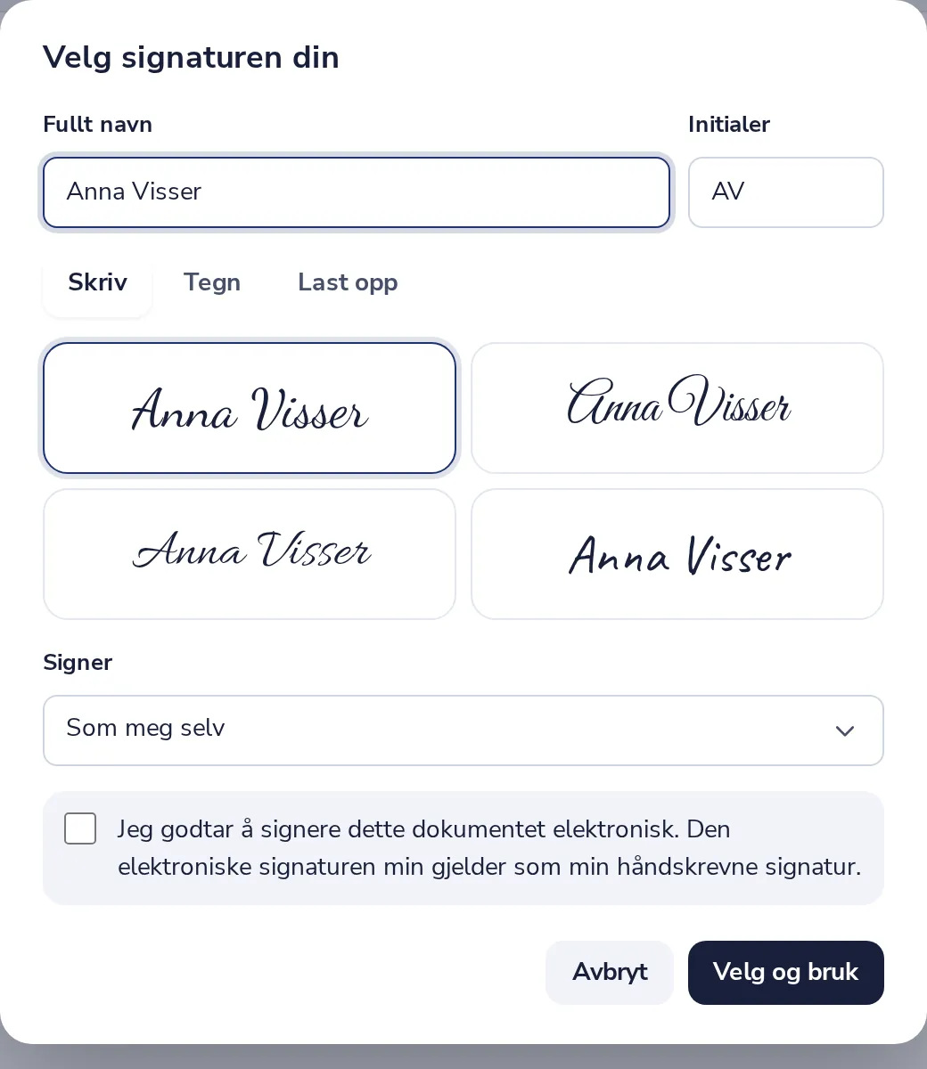 Velg signaturen din