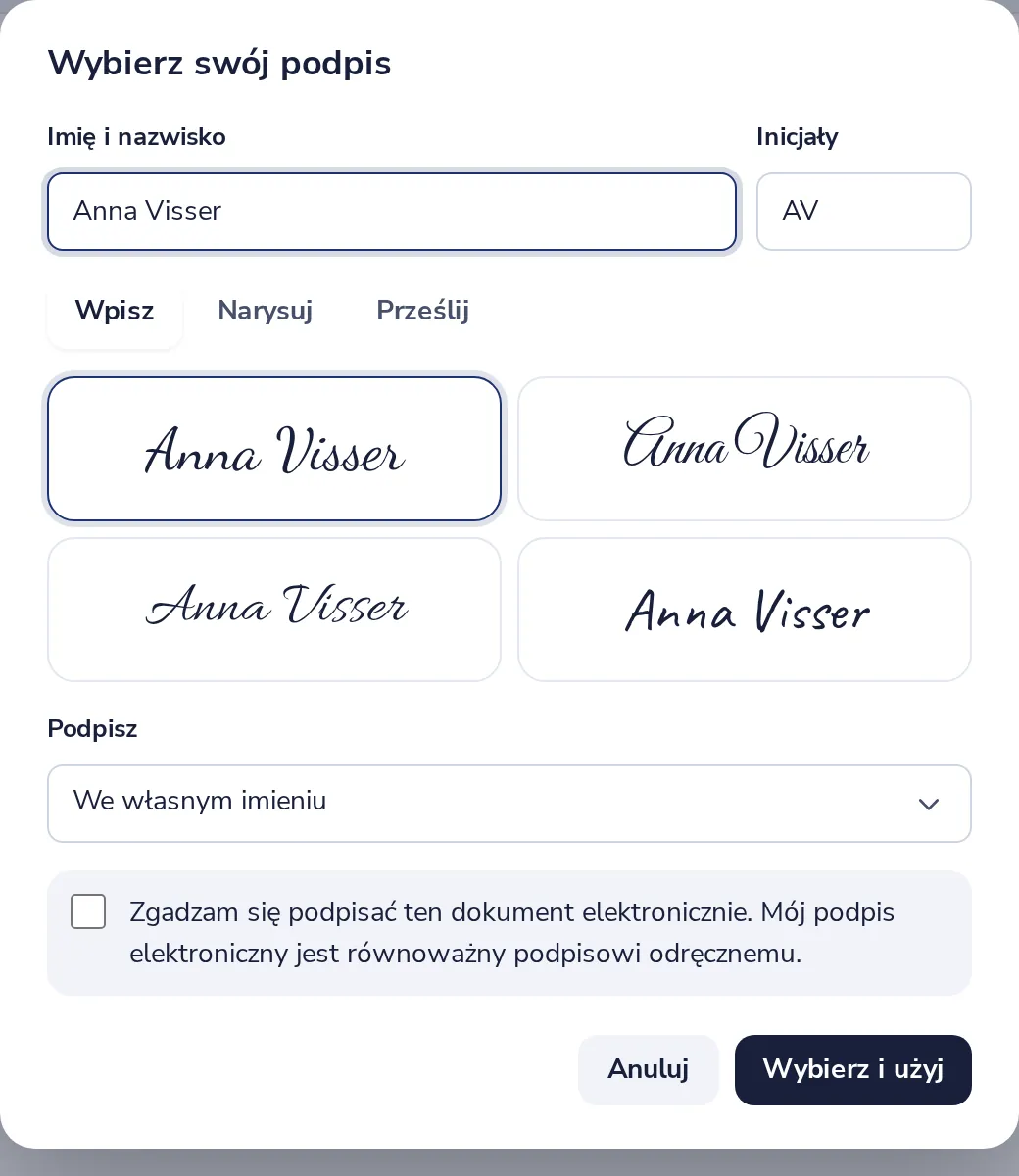 Wybierz swój podpis
