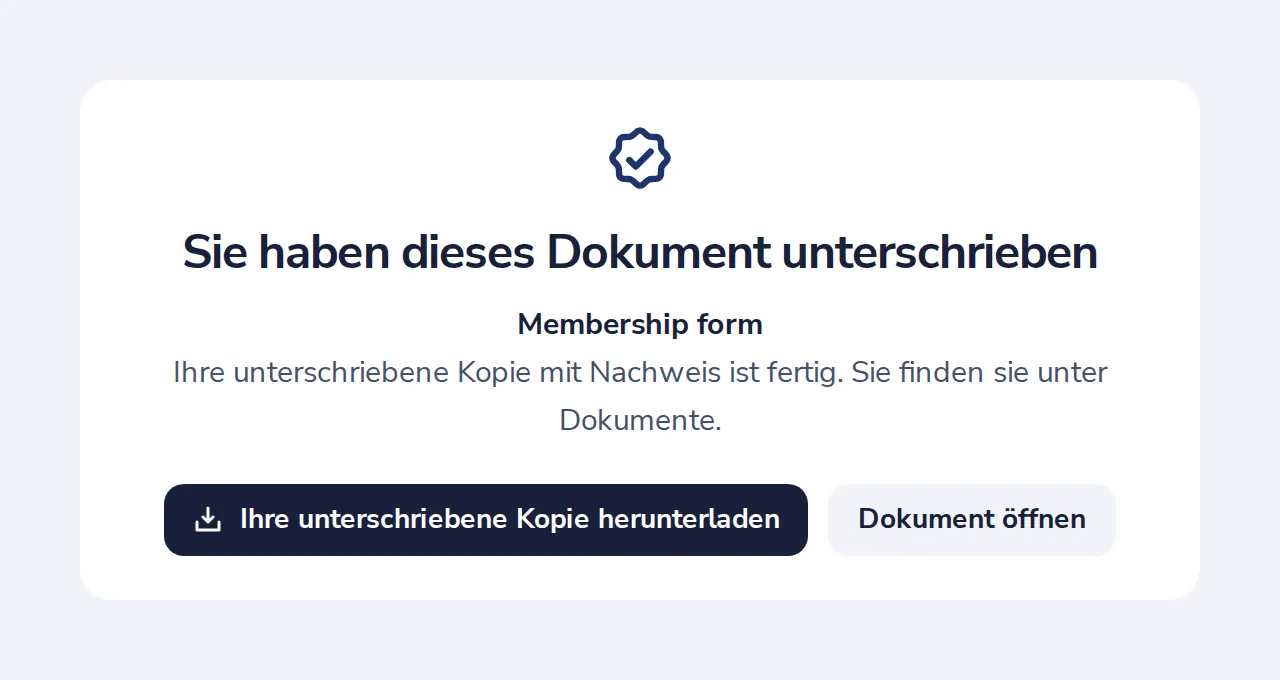 Ihre unterschriebene Kopie ist fertig