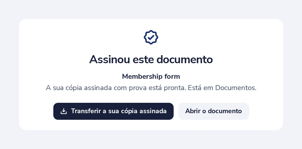 A sua cópia assinada está pronta