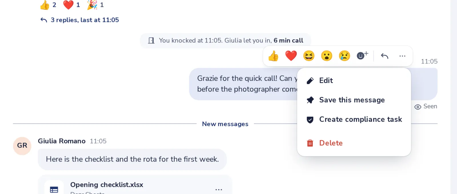 Open the message menu