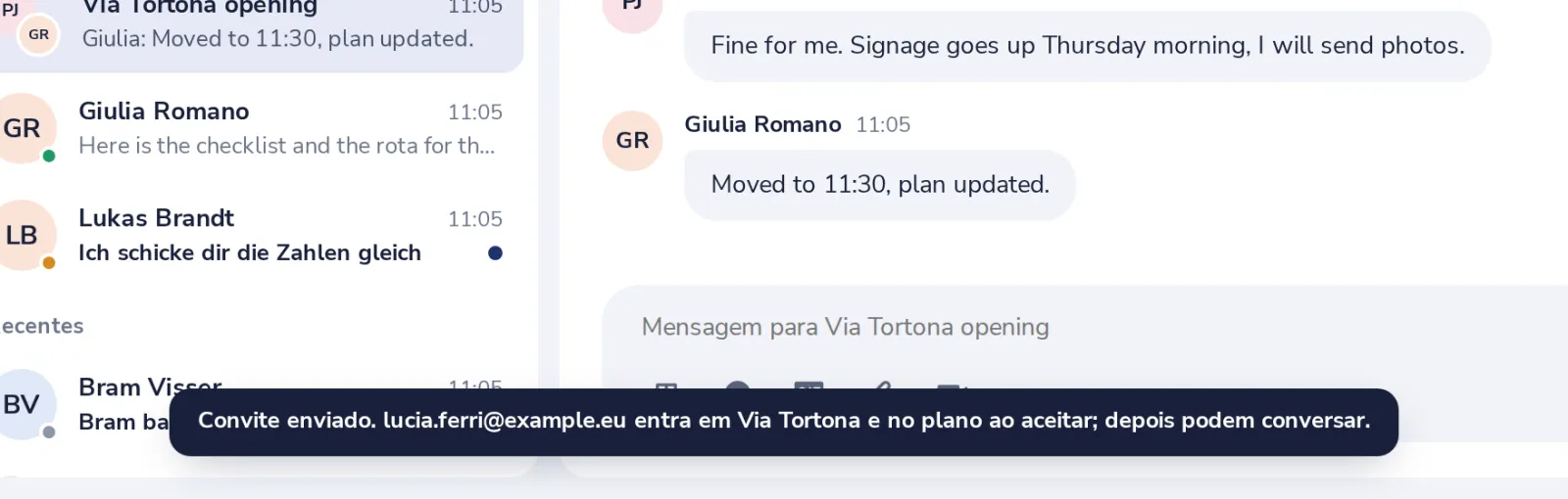 Enviamos o convite por email