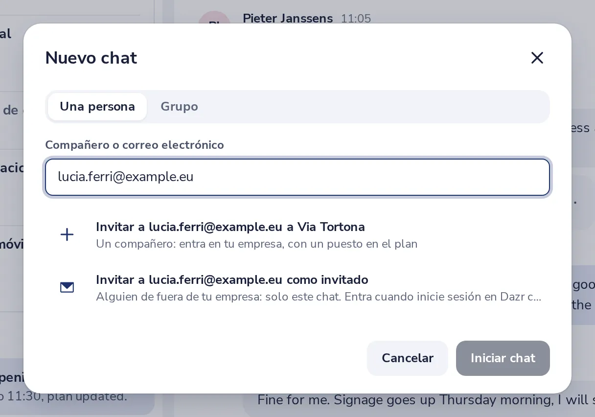 O invita a alguien a un chat