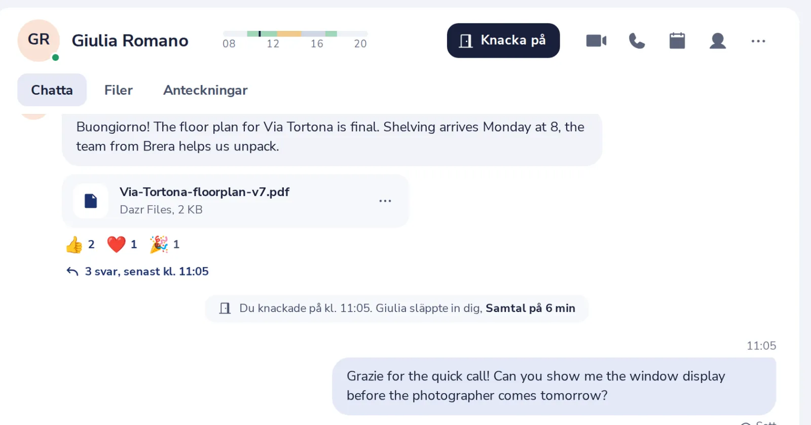 Ring, eller tryck på Knacka på