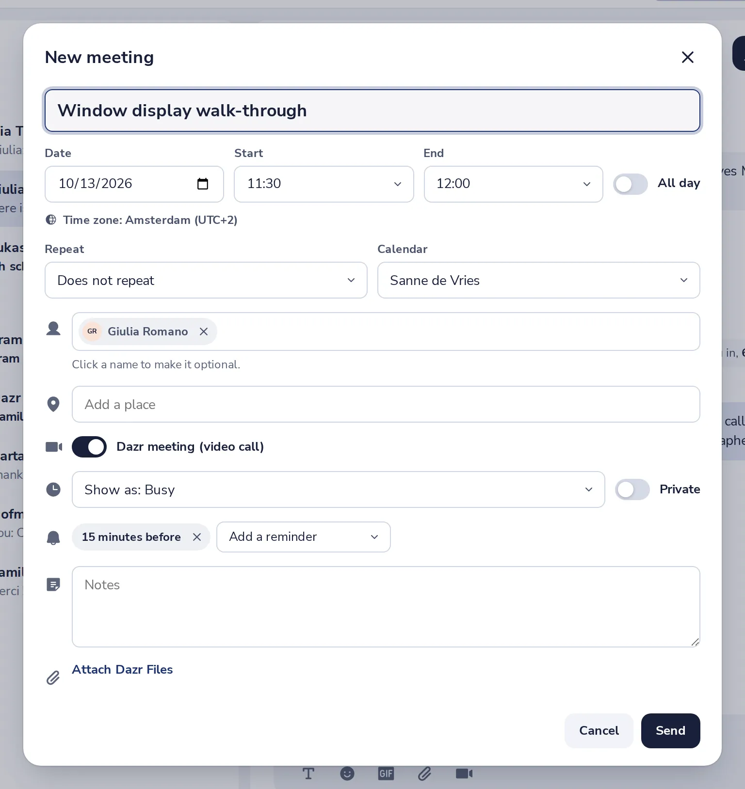 Fill in the meeting