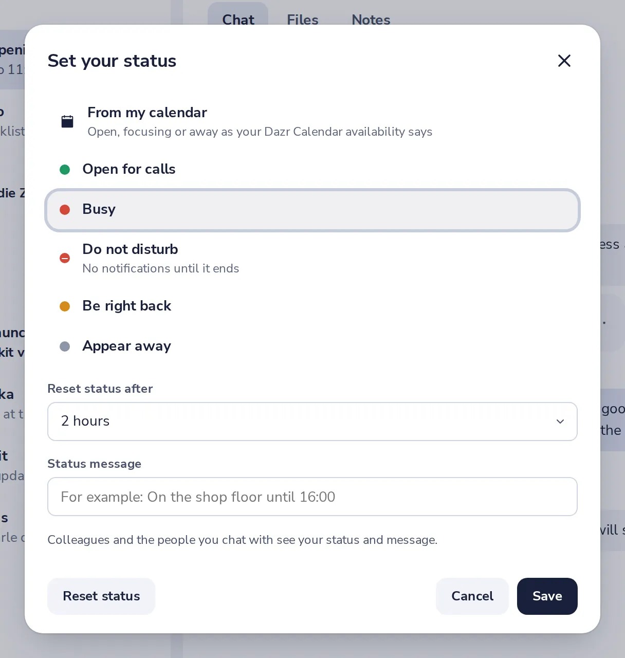 Choose a status